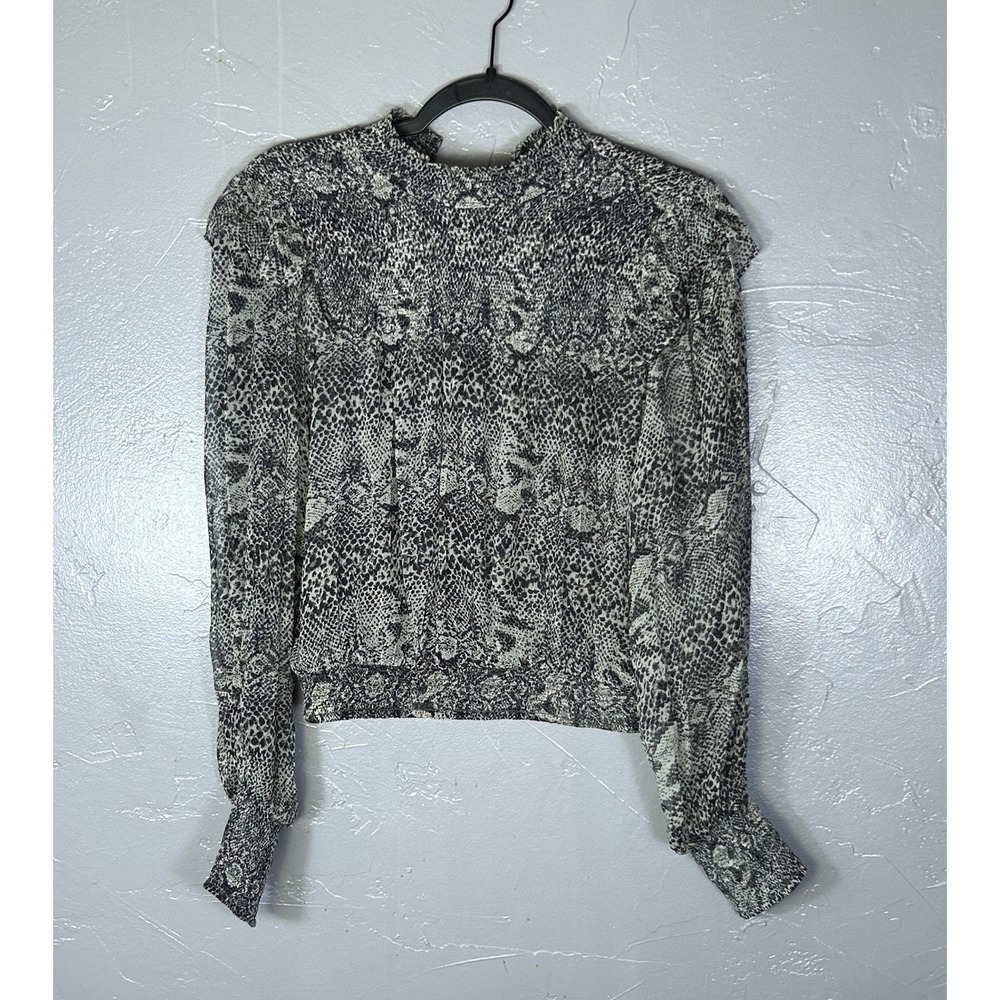 Free People Roma Black & Gray Snake Animal Print Boho Ruffle Top Size S